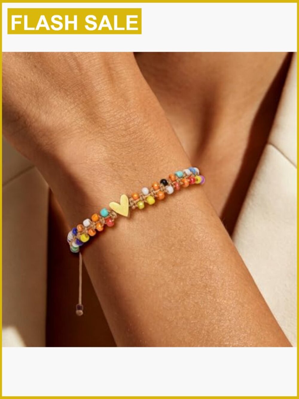 Double Layer Seed Bead Bracelet with Heart Charm, Handmade Boho Stackable - Picture 2 of 6
